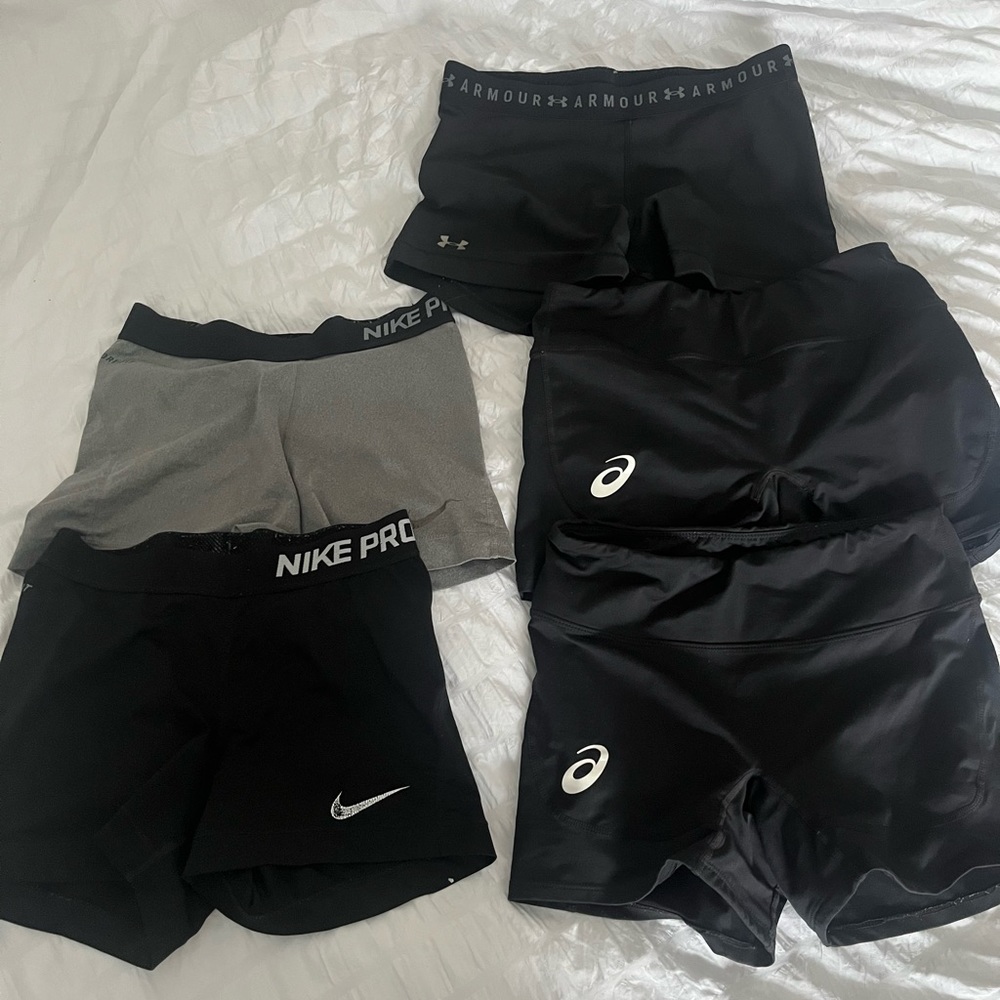 Nike pros, under armor, and ASICS spandex